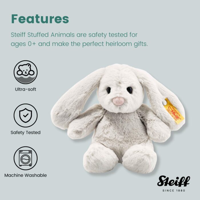 Steiff Hoppie Hase ellgrau, Plüschtier Hase mit Schlappohren, Soft Cuddly Friends, flauschiges Stofftier zum Kuscheln – Bild 3
