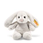 Steiff Hoppie Hase ellgrau, Plüschtier Hase mit Schlappohren, Soft Cuddly Friends, flauschiges Stofftier zum Kuscheln
